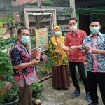 Kepala Sekolah dan guru SMP N 3 Pamotan menunjukkan pupuk organik cair, untuk menyuburkan tanaman.