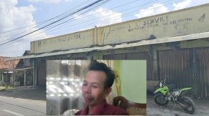 Bengkel di Desa Banyuurip Kecamatan Gunem usai kebakaran. (Insert) Rohmat, saksi kunci keberadaan uang tunai setengah miliar rupiah.