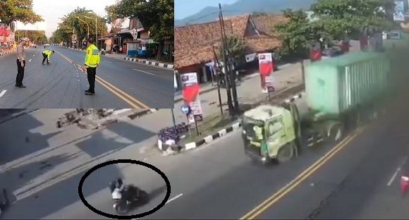 Ban Meletus, Truk Hantam Pengendara Motor !! Terekam Kamera CCTV