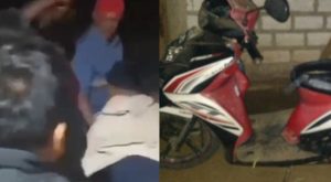 Kolase warga mengeroyok pelaku dan barang bukti sepeda motor yang akan dicuri.