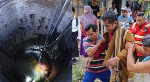 Korban tercebur sumur dan diselamatkan. TKP Desa Gegersimo Kecamatan Pamotan.