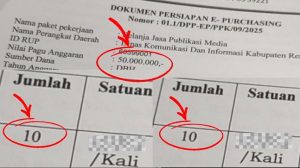 Dokumen persiapan dari Dinas Komunikasi Dan Informatika Kabupaten Rembang, anggaran Rp 50 Juta untuk penayangan berita 10 kali.