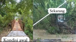 Jembatan Dusun Kandangsapi – Manjang, sebelum dan sesudah diterjang banjir.