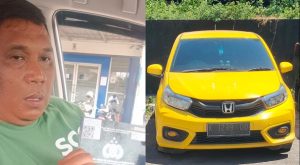 Abdul Rohman (Bang Doel) menunjukkan BPKB mobil yang dijual kepada Himmatul Ulya. Brio Kuning yang seharusnya bernomor polisi K 1340 QL, menjadi K 1239 DD.