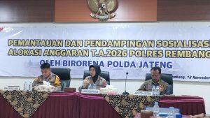 Sosialisasi alokasi Pagu anggaran 2026 di Aula Mapolres Rembang, Selasa (18/11).