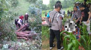 TKP motor terjatuh dan jenazah korban dievakuasi pihak kepolisian di Desa Pacing Kecamatan Sedan, Minggu (14/12).