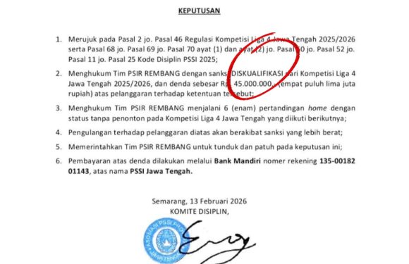 PSIR Rembang Terima Sanksi Berat : Diskualifikasi, Denda Dan Main Tanpa Penonton