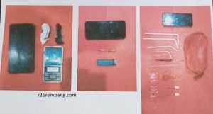 Barang bukti yang diamankan Polres Rembang dalam penggrebekan pesta sabu-sabu yang diduga melibatkan 3 orang sopir.