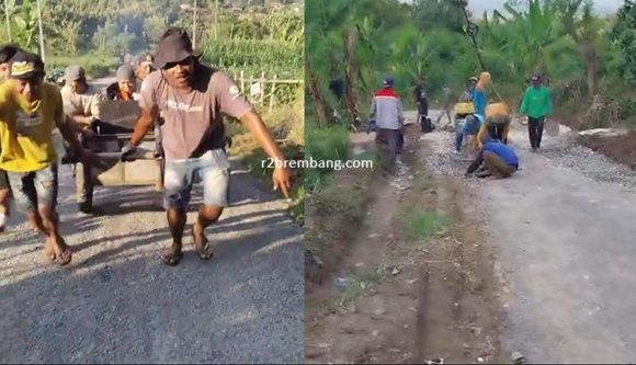Masyarakat Gelar Iuran Swadaya, Mengaspal Jalan Kabupaten
