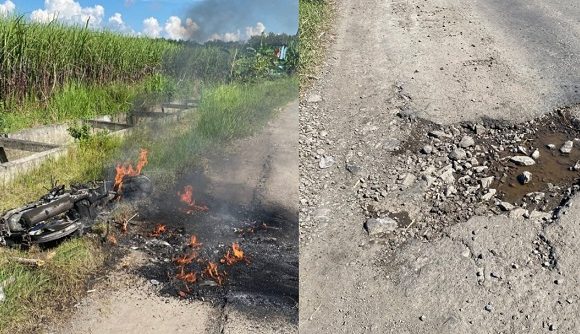 Motor Terbakar, Diduga Usai Lewati Jalan Rusak