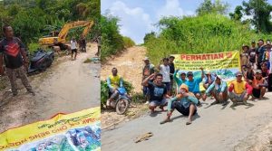Warga Dusun Sumberagung, Desa Sambiroto, Kecamatan Sedan melarang truk tambang dan alat berat melintas, hari Sabtu (04 April 2026).