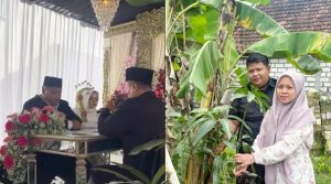 Pasangan Vicky Rio Wimbi Utomo dan Feronika Parastuti menikah, dengan mahar salah satunya bibit pohon mangga.