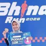 Nafeeza Joza Hyndrawan, meraih juara 1 lari 10K kategori wanita, Bhina Run 2026, Minggu (10 Mei 2026).