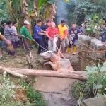 Petugas BPBD, relawan dan masyarakat, Kamis siang (28/05) menarik sapi yang tercebur sumur di Desa Lodan Wetan, Kecamatan Sarang.