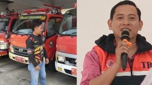 Mobil Damkar milik Pemkab Rembang, sebagian rusak. Pelaksana Tugas Kepala BPBD Rembang, Muhammad Luthfi Hakim.