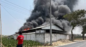 Kebakaran gudang rosok milik Kades Japeledeok Kecamatan Pancur, Minggu siang (11 Oktober 2026).